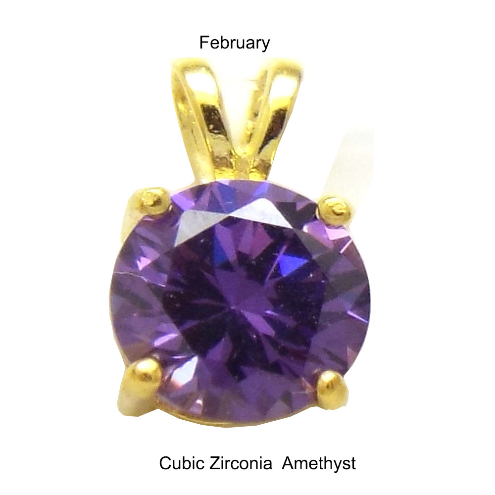 7mm Round Amethyst CZ Pendant Gold Plated