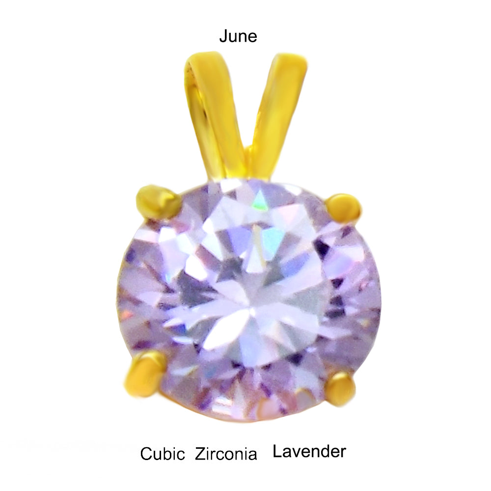 Sterling Silver Round Lavender CZ Pendant Gold Plated