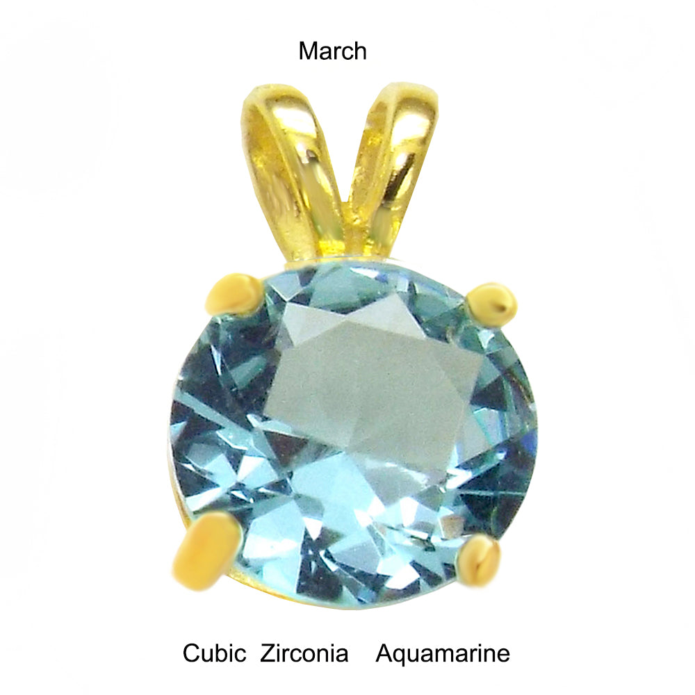 7mm Round Aquamarine CZ Pendant Gold Plated