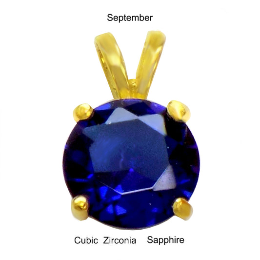 7mm Round Sapphire CZ Pendant Gold Plated