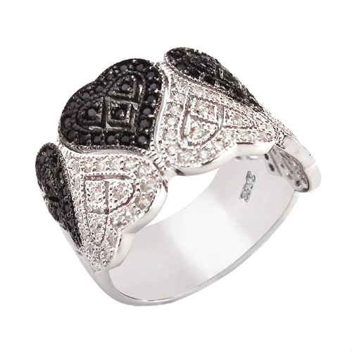 Black White Cubic Zirconia Heart Band Ring