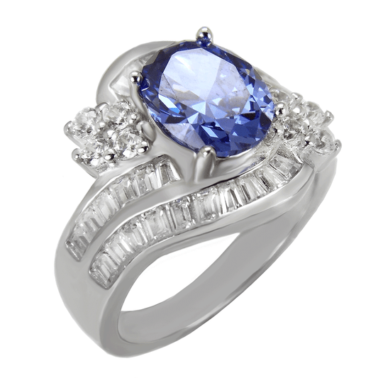 Oval Simulated Tanzanite W Cubic Zirconia Cocktail Ring In Sterling Silver