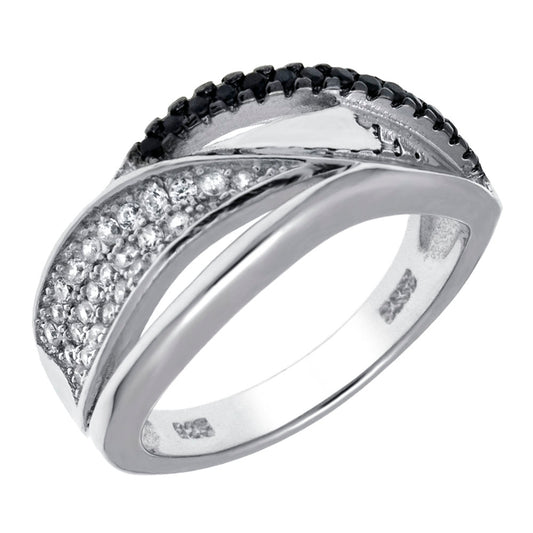 Sterling Silver Pave Black White CZ Band Ring