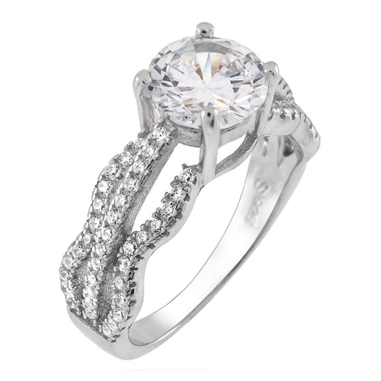 Round and Solitaire CZ Stone Open Wave Engagement Ring