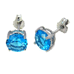 Sterling Silver Round CZ Blue Zircon Casting Stud Earrings