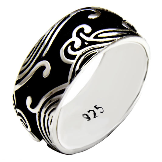 Sterling Silver Oxidized Ocean Wave Band Ring