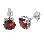 Sterling Silver Cubic Zirconia Garnet Round Cast Stud Earrings