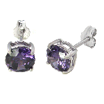 Sterling Silver Round CZ Amethyst Casting Stud Earrings