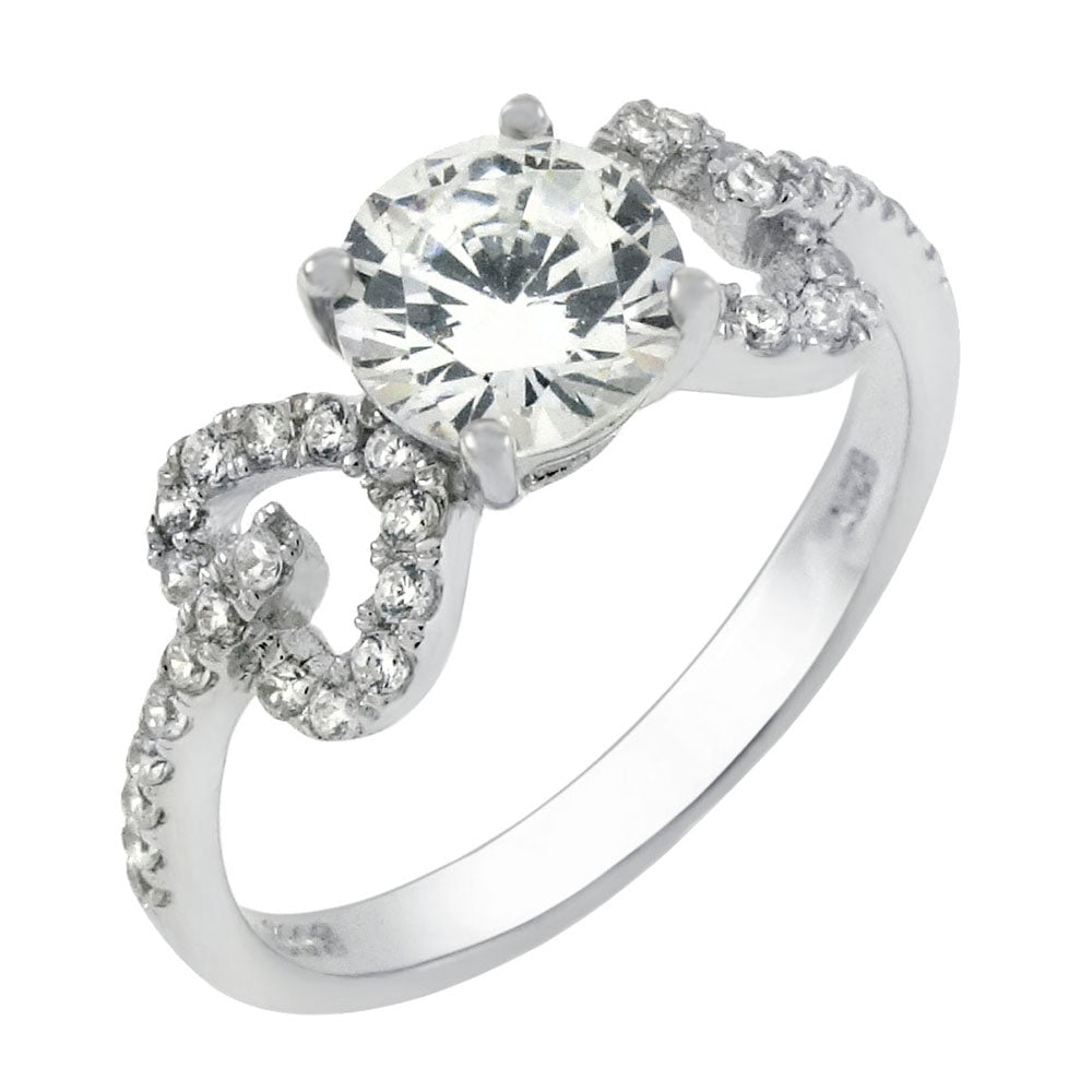 Round Cut Cubic Zirconia with Heart Wings Engagement Ring