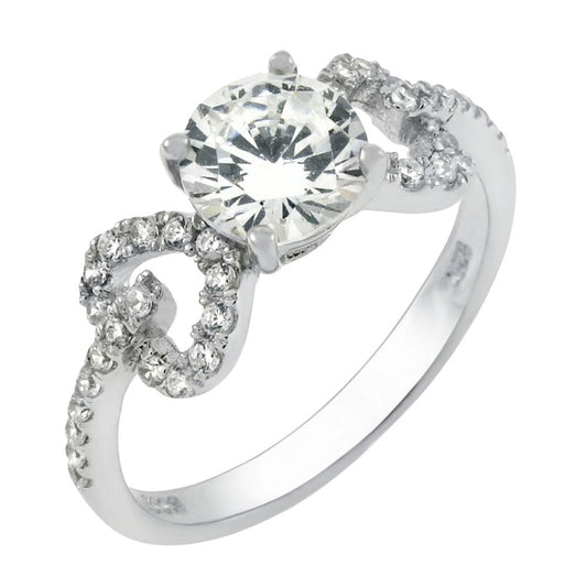 Round Cut Cubic Zirconia with Heart Wings Engagement Ring