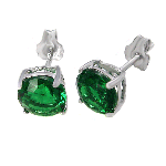 Emerald Round CZ Cast Stud Earrings