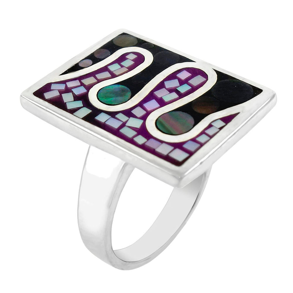 Mosaic Mother of Pearl Rectangle Ring