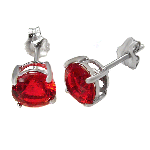 Sterling Silver Cubic Zirconia Ruby Round Cast Stud Earrings