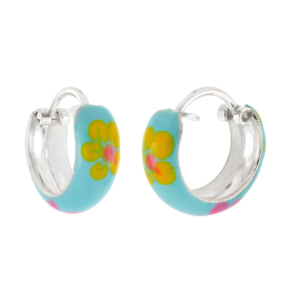 .925 Sterling Silver Enamel Hoop Earrings