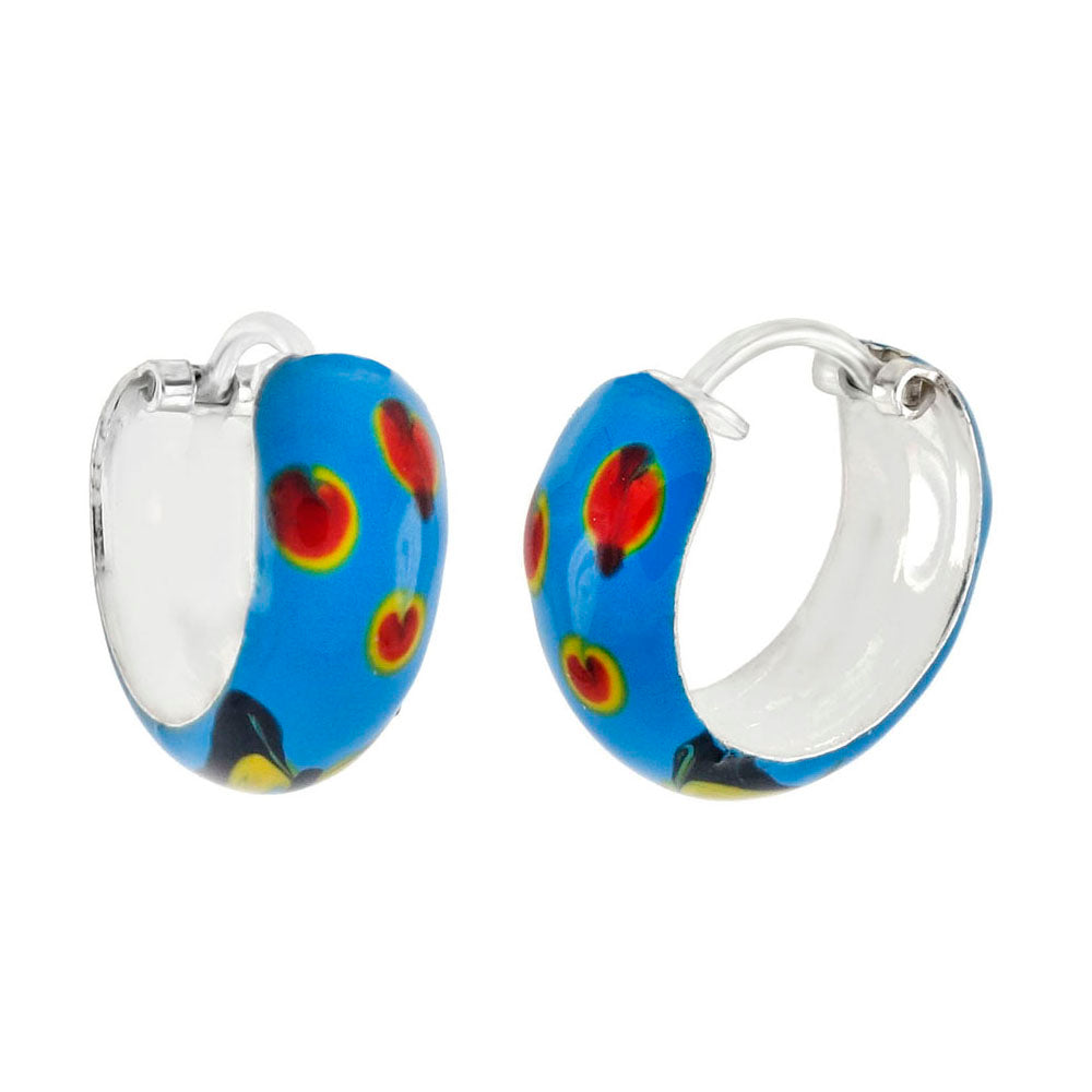 .925 Sterling Silver Enamel Hoop Earrings