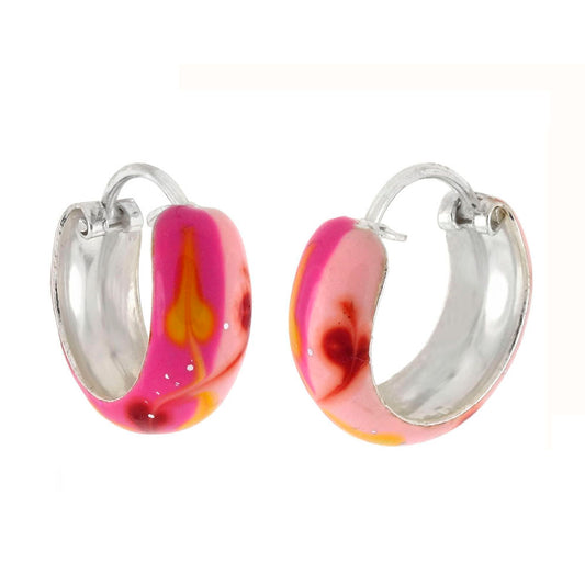 925 Sterling Silver Enamel Hoop Earrings