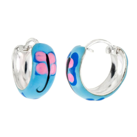 925 Sterling Silver Enamel Hoop Earrings