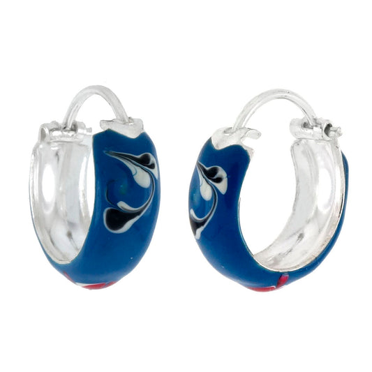 925 Sterling Silver Enamel Hoop Earrings