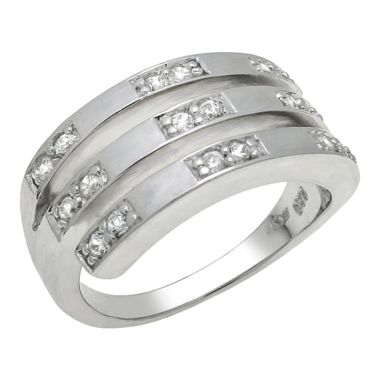 925 Sterling Silver Triple Lines CZ Ring