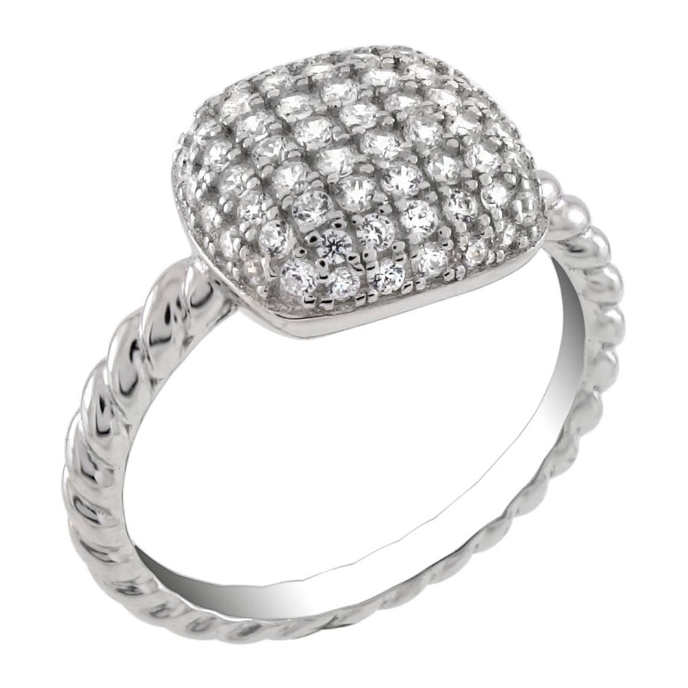 Pavé & Cushion Cut Square Engagement Ring with Wreath Band