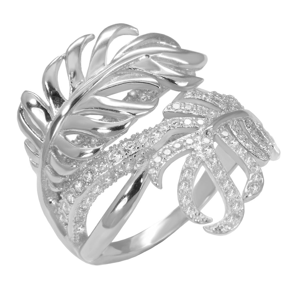 Sterling Silver Pave Cubic Zirconia Leaf Ring