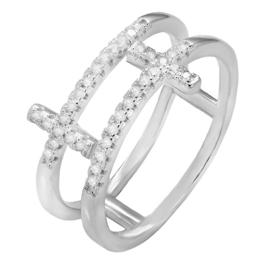 Sterling Silver Cubic Zirconia Double Cross Ring