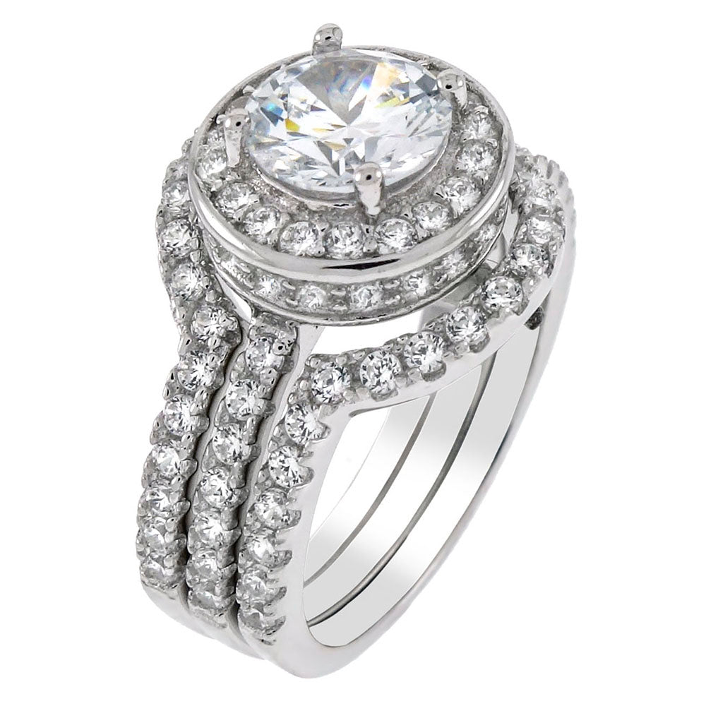 Halo 7mm Cubic Zirconia 3 Pieces Bridal Ring Set