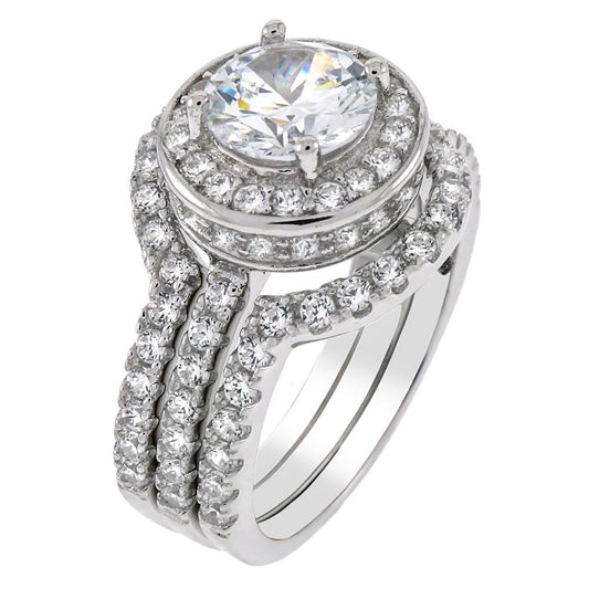 Halo 7mm Cubic Zirconia 3 Pieces Bridal Ring Set
