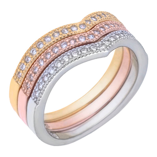 Tri Color Stackable CZ Ring Set