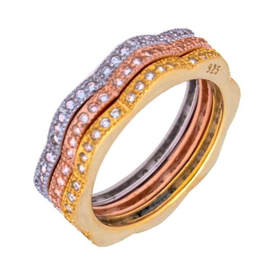 Sterling Silver Tri Color Stackable CZ Ring Set