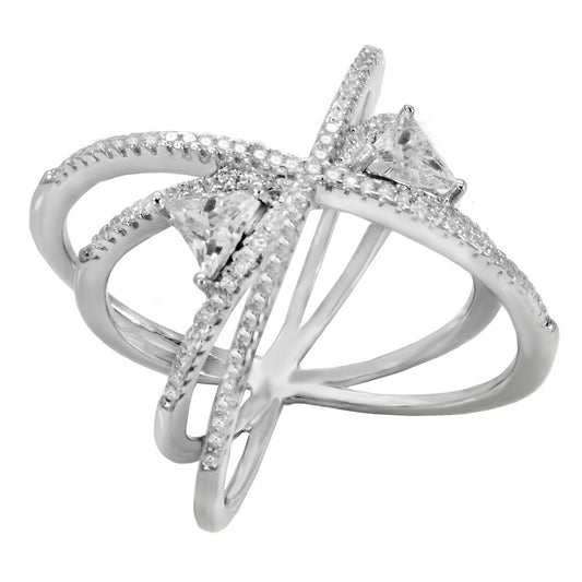 Sterling Silver Pave CZ Double Criss Cross Ring