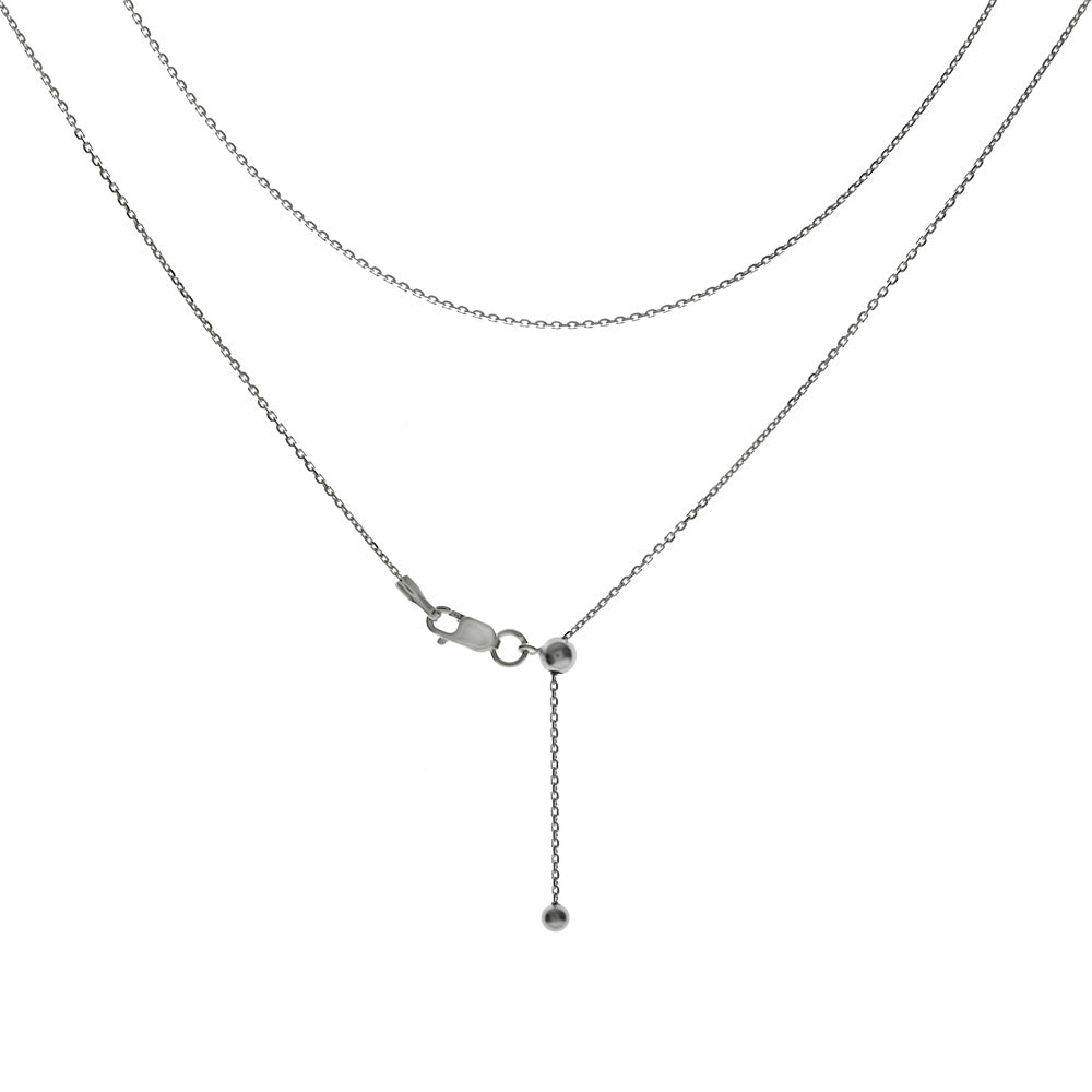 Sterling Silver 1mm Rolo D C Chain W Sliding Ball Adjustable Chain Necklace