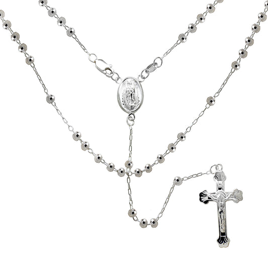 3mm D C Bead Rosary W Lady of Guadalupe Sterling Silver Necklace