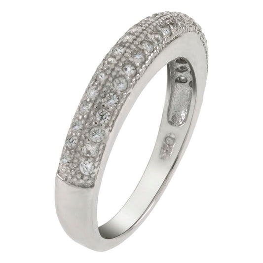 Sterling Silver Micro Pave 2 Lines CZ Bombe Band Ring