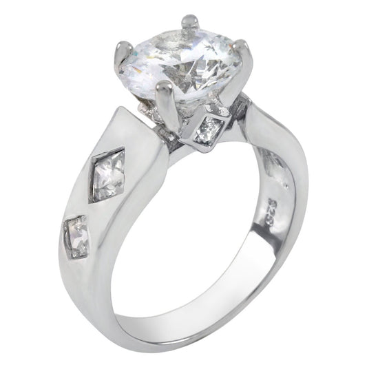 8mm Round Cubic Zirconia Solitaire Sterling Silver Engagement Ring