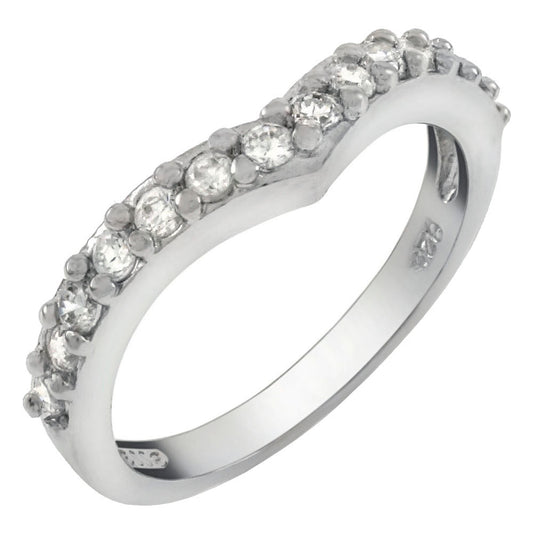 Sterling Silver Cubic Zirconia V Shape Band Ring