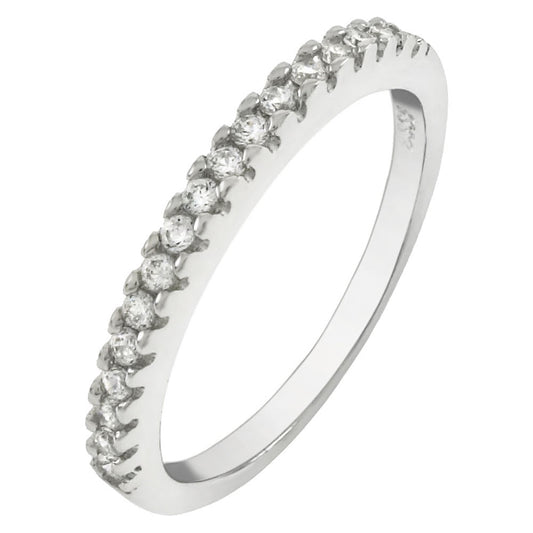 2mm Round Cubic Zirconia Pave Setting Sterling Silver Band Ring