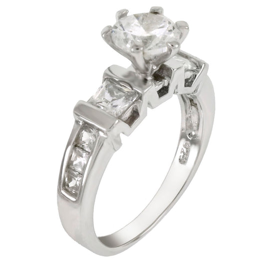 Sterling Silver 6mm Center with Princess Cut CZ Engagement Ring