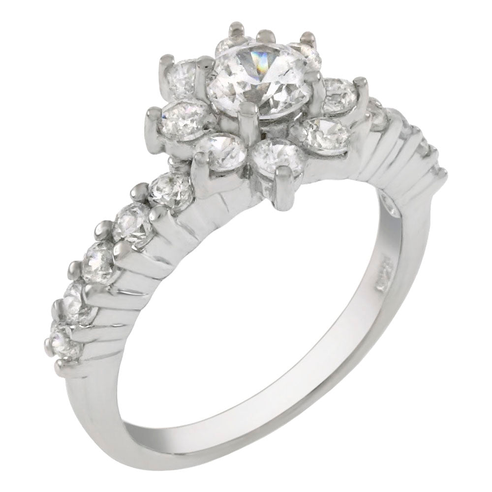 Flower Shape Sterling Silver Cubic Zirconia Ring