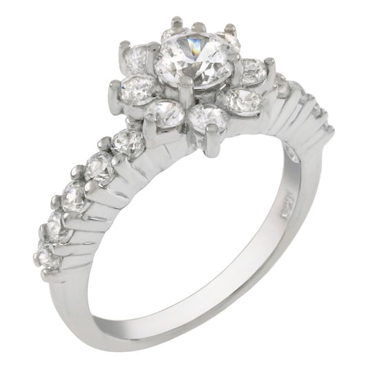 Flower Shape Sterling Silver Cubic Zirconia Ring