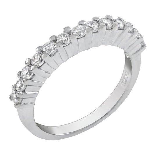 Sterling Silver Prong Set Cubic Zirconia Wedding Band Ring