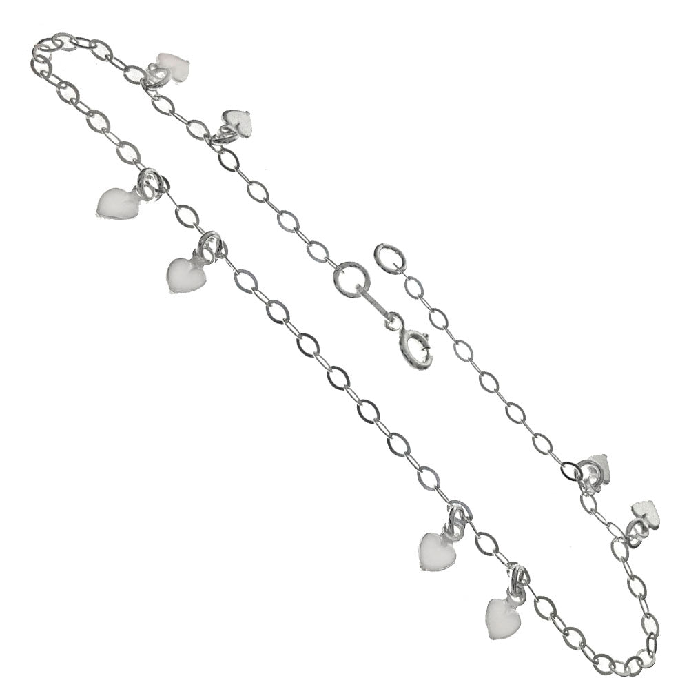 Hanging Hearts Rolo Silver Chain Anklet