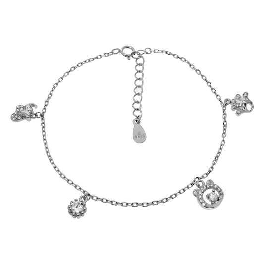 CZ Heart Charms Rhodium Bracelet