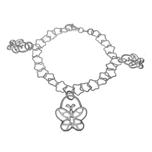 sterling silver butterfly charm bracelet with star links