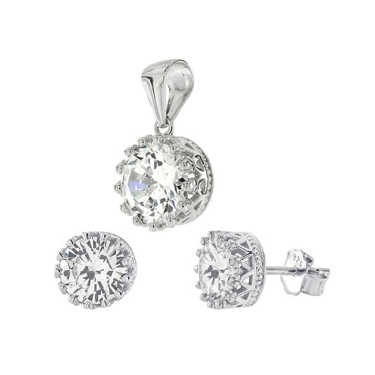 Cubic Zirconia in Crown Earrings & Pendant Set