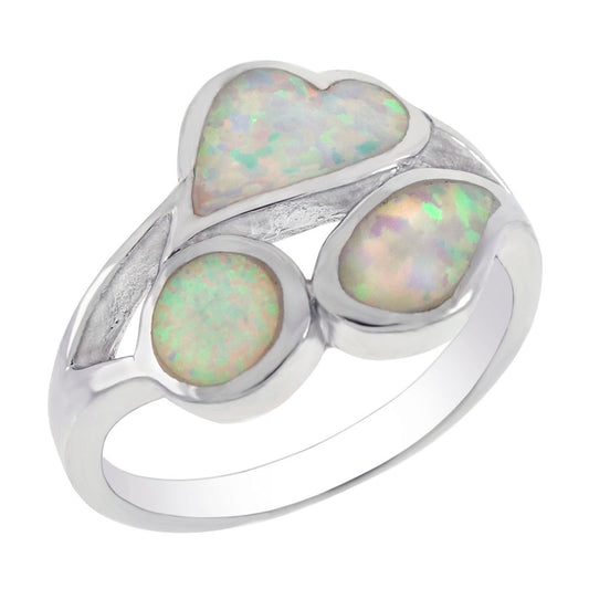 Sterling Silver Simulated White Opal Ring