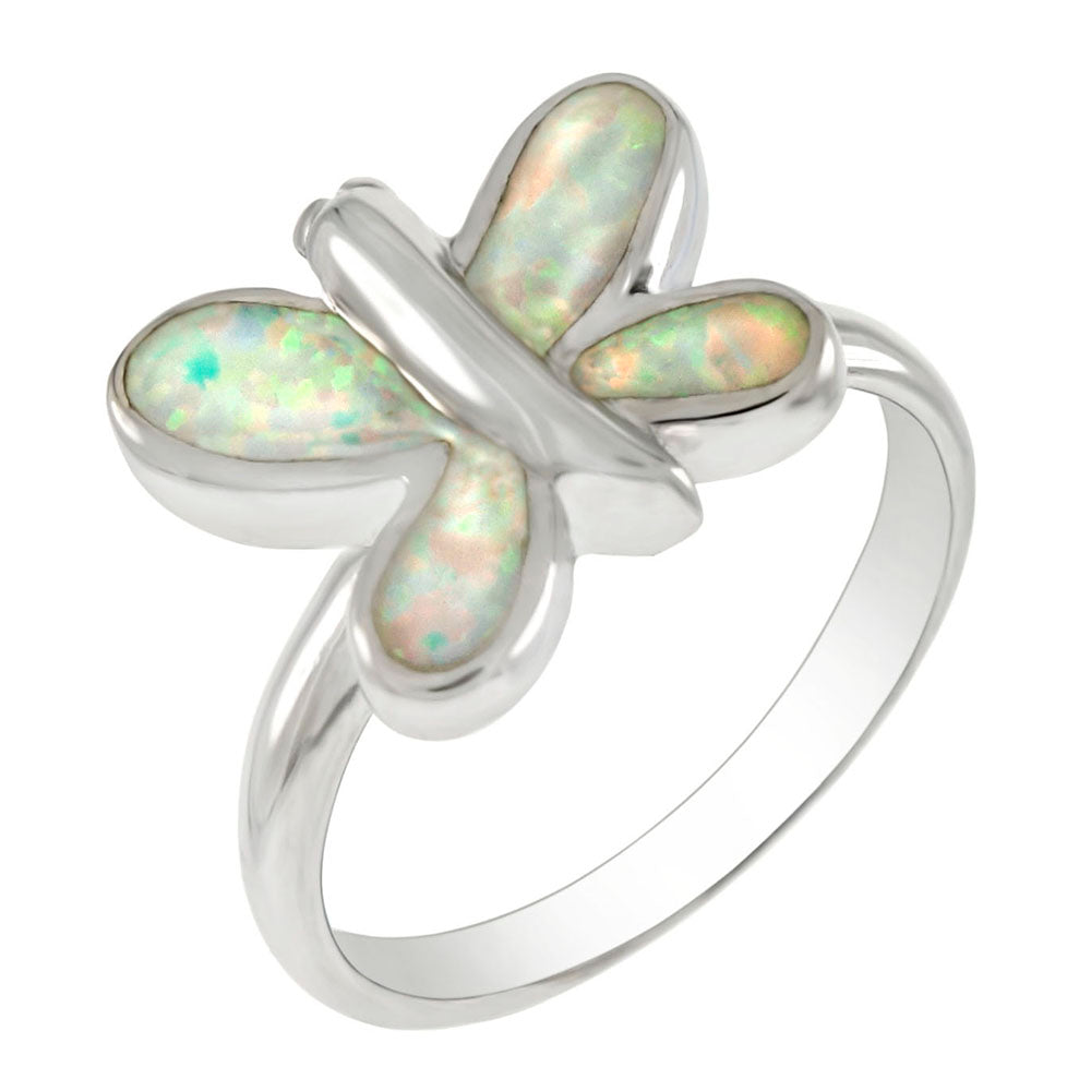 Simulated White Opal Butterfly Ring