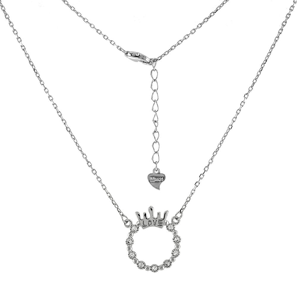 LOVE Crown Circle CZ Pendant Necklace