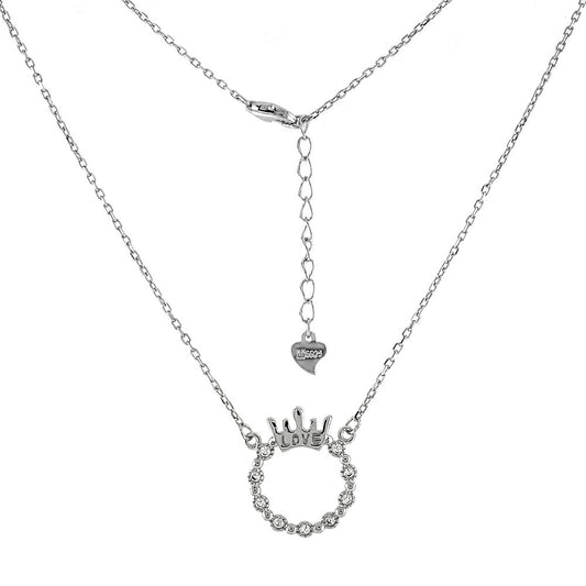 LOVE Crown Circle CZ Pendant Necklace