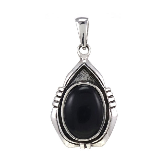 Sterling Silver Oval Black Onyx Oxidized Pendant